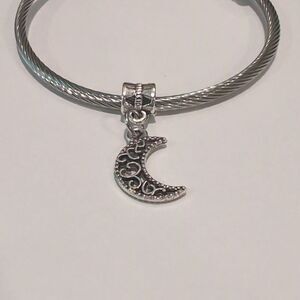 Silver Filigree Moon Charm for Pandora Style Bracelet